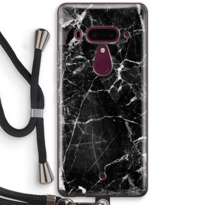 Zwart Marmer 2: HTC U12+ Transparant Hoesje met koord
