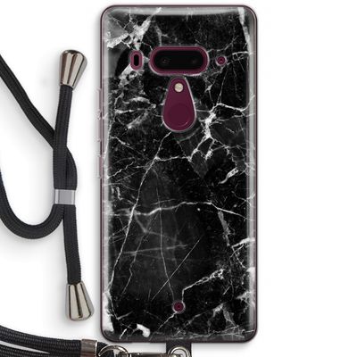 Zwart Marmer 2: HTC U12+ Transparant Hoesje met koord