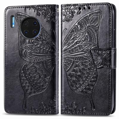 Voor Huawei mate 30 Pro Butterfly Love Flower reliëf horizontale Flip lederen draagtas met beugel/kaartsleuf/portemonnee/Lanyard (zwart)