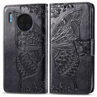 Voor Huawei mate 30 Pro Butterfly Love Flower reliëf horizontale Flip lederen draagtas met beugel/kaartsleuf/portemonnee/Lanyard (zwart)