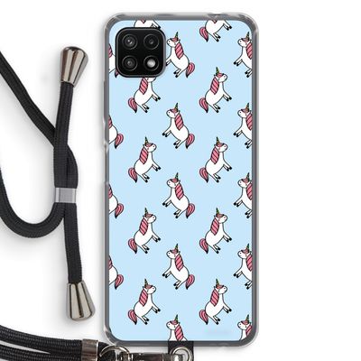 Eenhoorns overal: Samsung Galaxy A22 5G Transparant Hoesje met koord