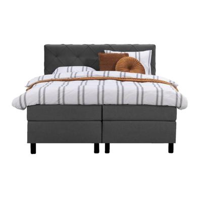 Leen Bakker - Boxspring Liv Geruit - Antraciet - 180x200 Cm - Ronde Poot - Stof - Grijs