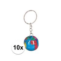 10x Wereldbollen sleutelhangers blik - thumbnail