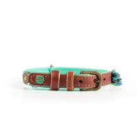 DWAM Boho Juan Turkoois, Blauw, Violet, Bruin Leer S Hond Standaard halsband - thumbnail