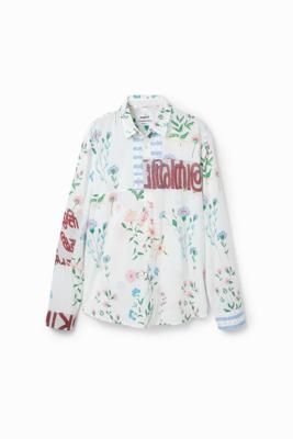 Voile shirt met bloemen - WHITE - XXL