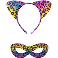 Regenboogkleurige Panter Verkleed Set - Tiara en Masker - thumbnail