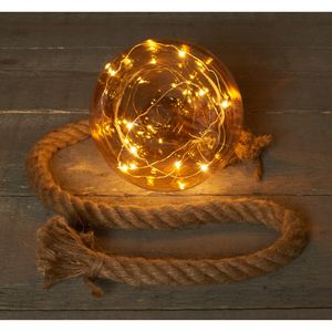 1x stuks verlichte glazen kerstballen aan touw met 10 lampjes goud/warm wit 10 cm   -