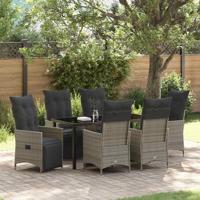 7-delige Tuin Eettafel Set met Kussens Grijs Poly Rattan