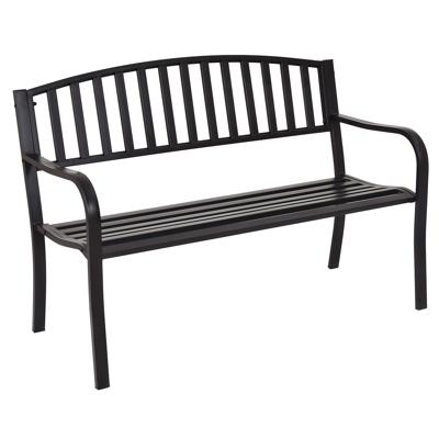 Steel Garden Bench Stripe Design Patio Bench Heavy Duty Stalen Frame Terrasbank Zwart 127 x 60 x 87 cm
