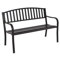 Steel Garden Bench Stripe Design Patio Bench Heavy Duty Stalen Frame Terrasbank Zwart 127 x 60 x 87 cm