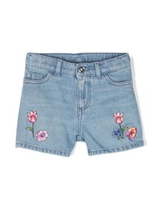 Versace Kids short en jean à fleurs brodées - Bleu