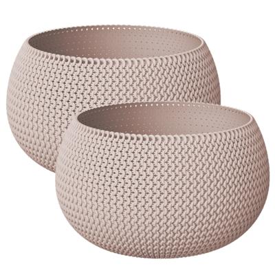 Plantenpot/bloempot - Set van 2x stuks - beige/taupe - D30 cm - H22 cm - kunststof - binnen/buiten