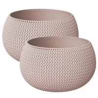Plantenpot/bloempot - Set van 2x stuks - beige/taupe - D30 cm - H22 cm - kunststof - binnen/buiten