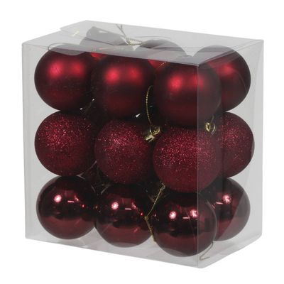 18x Donkerrode Kunststof Kerstballen 5 Cm Glans/mat/glitter - Kerstbal