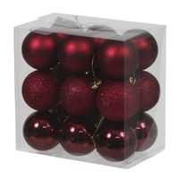 18x Donkerrode Kunststof Kerstballen 5 Cm Glans/mat/glitter - Kerstbal - thumbnail