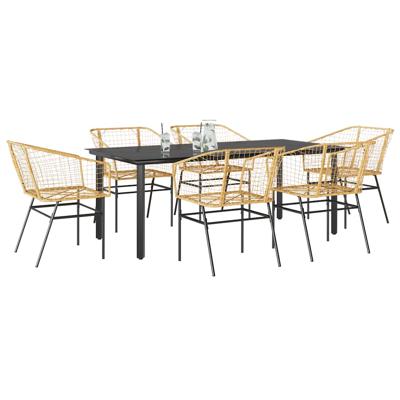 7-delige Tuinset poly rattan glas bruin