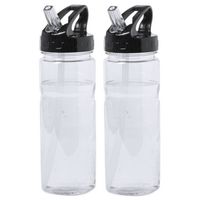 Kunststof waterfles/drinkfles/sportfles - 2x - transparant - met drinktuit - 650 ml - Drinkflessen