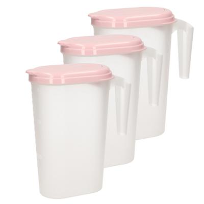 Plasticforte Waterkan - 3x stuks - Sapkan - transparant/roze - met deksel - 1.6 liter - kunststof