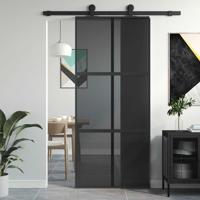 Schuifdeur 90x205 cm gehard glas en aluminium zwart