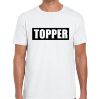 Wit t-shirt heren met tekst Topper in zwarte balk 2XL  - - thumbnail