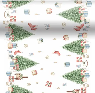 Duni dunicel 3-in-1 tafelloper tree and gift 40x480cm wit, groen