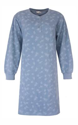 Tenderness fleece dames nachthemd lange mouw - Blue Flower - blauwe warme winter nachtjapon