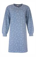 Tenderness fleece dames nachthemd lange mouw - Blue Flower - blauwe warme winter nachtjapon