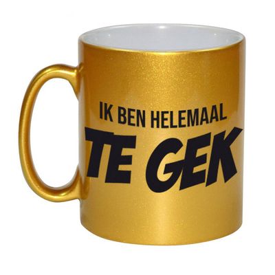 Ik ben helemaal te gek gouden cadeau koffiemok / theebeker 330 ml - feest mokken Ik ben helemaal te gek gouden cadeau koffiemok / theebeker 330 ml - feest mokken