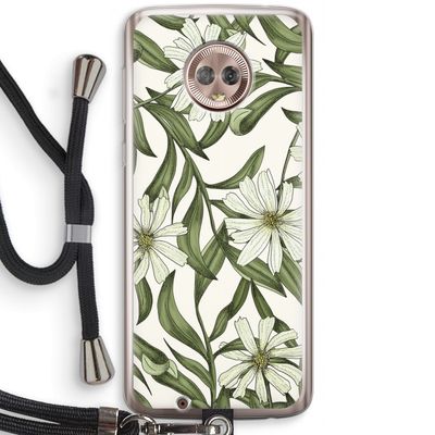 Wit bloemenpatroon: Motorola Moto G6 Transparant Hoesje met koord