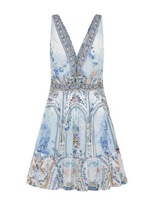 Camilla robe courte à taille froncée - Blanc
