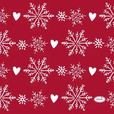 Duni 3-laags tissue servet winter flakes hearts 24x24cm rood 20 stuks