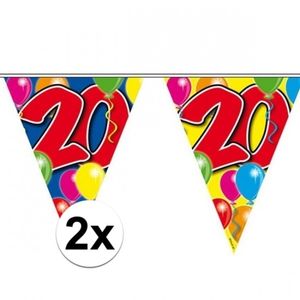 2x Leeftijd versiering vlaggenlijnen 20 jaar 10 meter