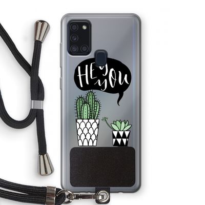 Hey you cactus: Samsung Galaxy A21s Transparant Hoesje met koord
