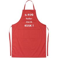 Ik KUS beter dan ik KOOK! - Luxe Schort Keukenschort met tekst - Rood