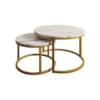 Meubella Salontafel Rica - Wit marmerlook - Goud - Set van 2 - thumbnail