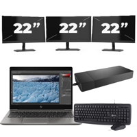 HP ZBook 14u G6 - Intel Core i7-8e Generatie - 14 inch - 16GB RAM - 256GB SSD - Windows 11 + 3x 22 inch Monitor