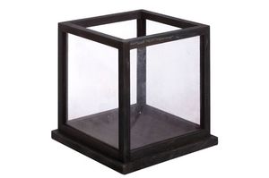 Windlicht hout glas zwart 28 cm
