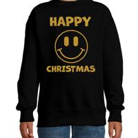 Kersttrui/sweater voor jongens/meisjes - Happy Christmas - zwart - Smile Emoticon - glitter goud