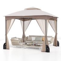 3 x 3 m Paviljoen met Muggennet & 4 Zandzakken & Dubbel dak Waterdicht Tuinpaviljoen Khaki