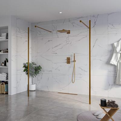 Fortifura Galeria Vrijstaande Inloopdouche - 180x200cm - Helder - antikalk - 8mm veiligheidsglas - 2 zijwanden 30cm - wandsteunen en hoekprofielen - Geborsteld koper PVD (Koper) SW927772 2x/SW797920/SW797909 2x/SW876703 2x