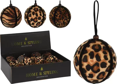 Kunststof kerstbal met dierenprint 3 assorti