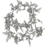 Christmas Decoration Guirlande - 2x - verlicht - bladeren - zilver - 150 cm - lichtsnoer - kerstvers