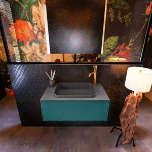 Badkamermeubelset Mondiaz Erin 80 cm met 1 Lade met RIDGE Wastafel Midden Dark grey met 1 kraangat Greeploos Mat Smag