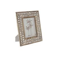 Fotolijsten Home ESPRIT Wit Natuurlijk Kristal Mangohout Bloem Indiaas 26,5 x 2 x 31,5 cm