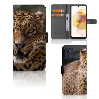 Motorola Moto G73 | Telefoonhoesje | Met pasjeshouder | Luipaard