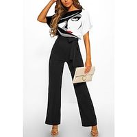 Dames Jumpsuit Omgord Kleurenblok Strakke ronde hals Elegant Bruiloft Feest BreedBeen Normale pasvorm Korte mouw Vleermuismouw Zwart Wit Rood S M L Zomer Lightinthebox