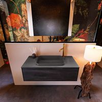 Badkamermeubelset Mondiaz Erin 100 cm met 1 Lade met RIDGE Wastafel Midden Dark grey met 1 kraangat Greeploos Mat Antracite