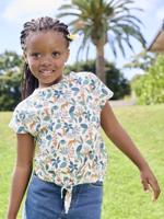 Gestreept T-shirt voor meisjes met sierstrik wit, bedrukt