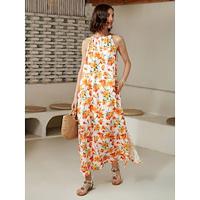 Dames Zonnejurk Bloemetjesjurk Zomerjurk Lange jurk maxi-jurk Oranje Mouwloos Bloemen Bloem Bloem / Planten Halster Bloemen Stijl Afdrukken Zomer Lente zomer L - thumbnail