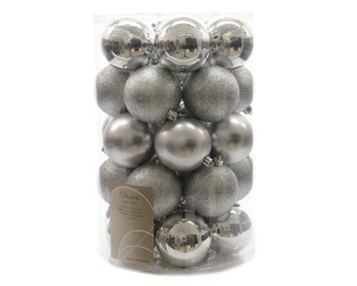 Kerstbal plastic mix/80mm/zilver - Ksd